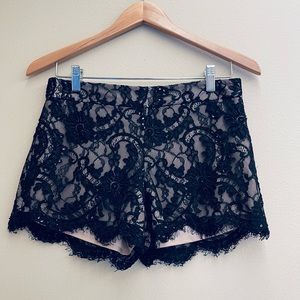 Alice + Olivia Black Lace Shorts, Beige Lining, Size: 4